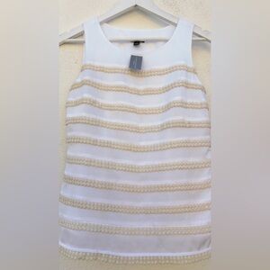 Ann Taylor Sleeveless Blouse Crochet White Ivory Modern NWT